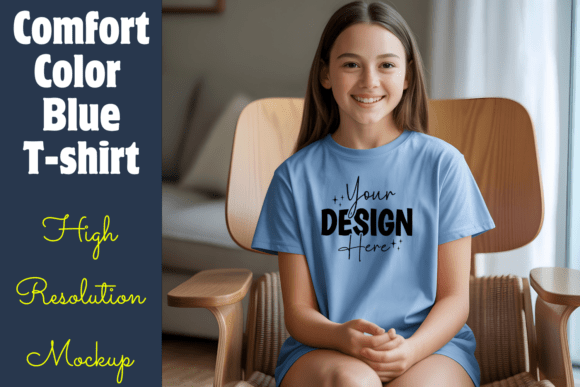 Blue Comfort Color 1717 T-Shirt Mockup: Elevate Your Apparel Designs