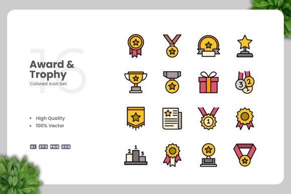 Celebrate Success with Award and Trophy Color Icons