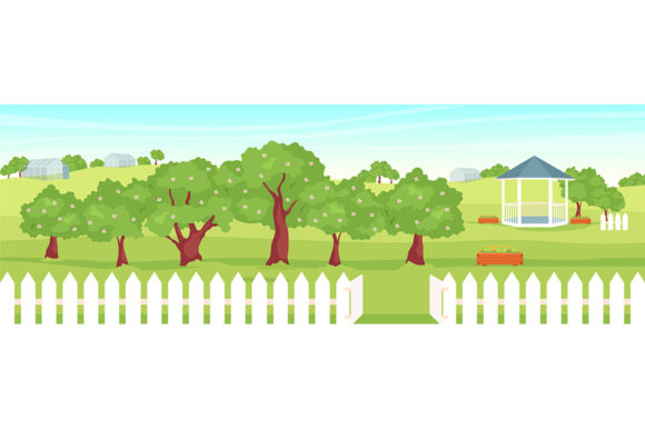Orchard Flat Color Vector Illustration: A Fresh Visual Asset