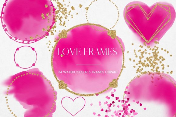 Pink Heart Watercolour and Gold Frames: Elevate Your Designs