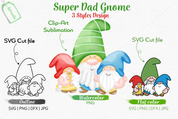 Super Dad Gnome Watercolor-Outline-Color: Creative Assets for Dad Projects